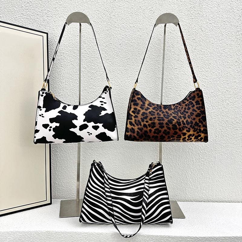 Fashion Zebra Leopard Print Women Handbag PU Leather Underarm Shoulder Bags