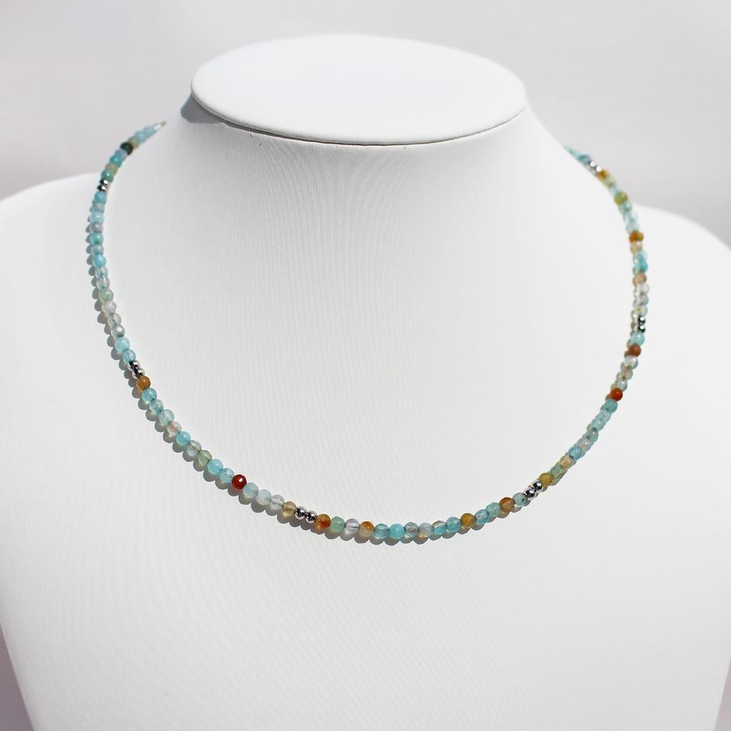 Handmade Original Jewelry Faceted Colored Natural Stone Beaded Necklace Stacked With Very Fine Collarbone Chain 772
