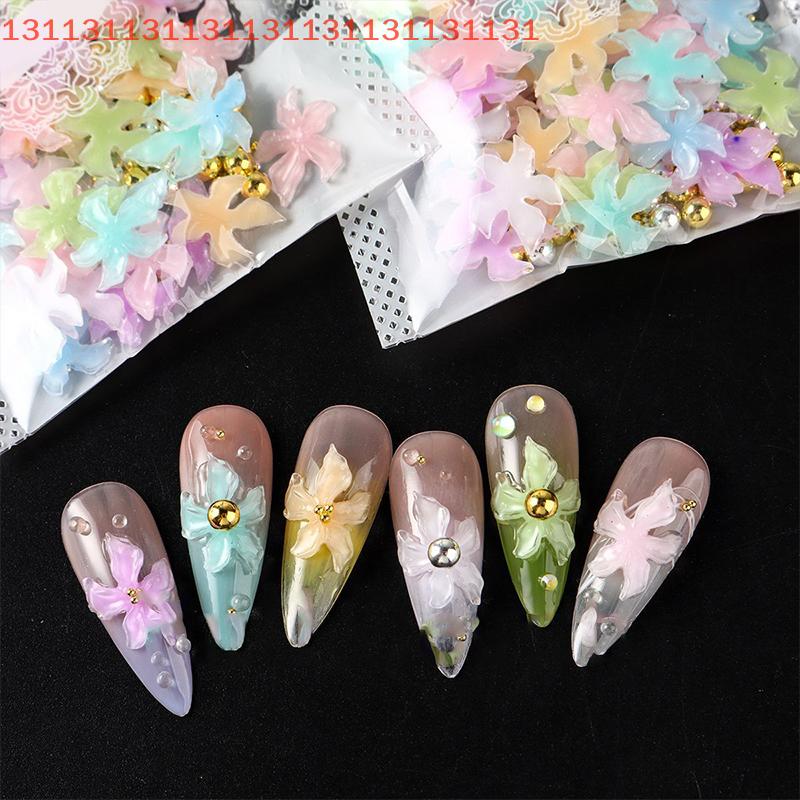 50/100Pcs Nail Decoration DIY Manicure Accessories Mixed Lily Flower Steel Ball Nail Art Charms 3D Soft Resin