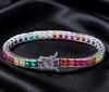 Biżuteria Hip Hop 4mm Kwadratowy Tęczowy Cyrkon Łańcuszek Tenisowy Wysokiej Klasy Cyrkonia Sześcienna Błyszcząca Luksusowa Bransoletka Męska i Damska Prezent