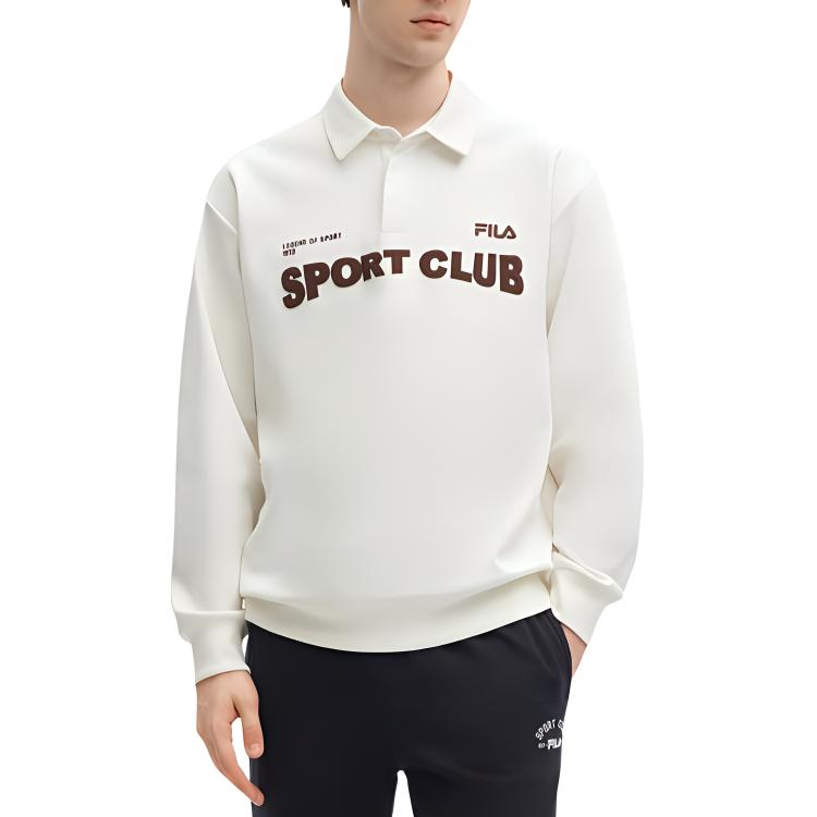 FILA Letter Print Casual Long Sleeve Polo Shirt Men tops White F11M419207F-WT