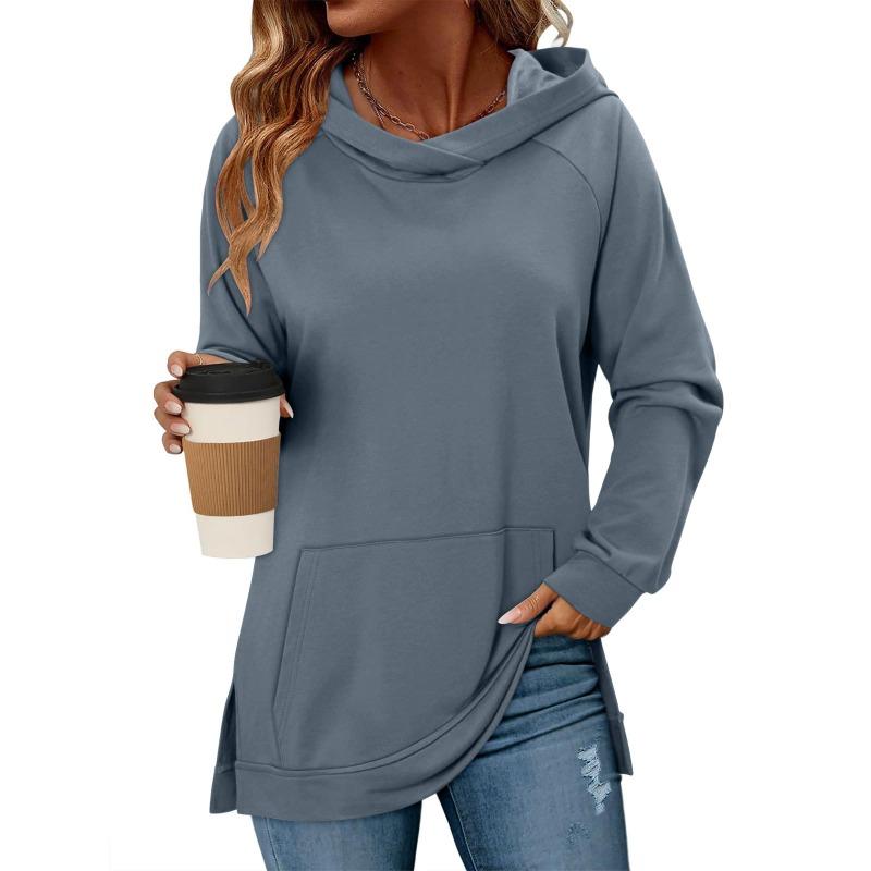 Felpa con cappuccio da donna S, tinta unita classica, con tasche, orlo spaccato, manica lunga
