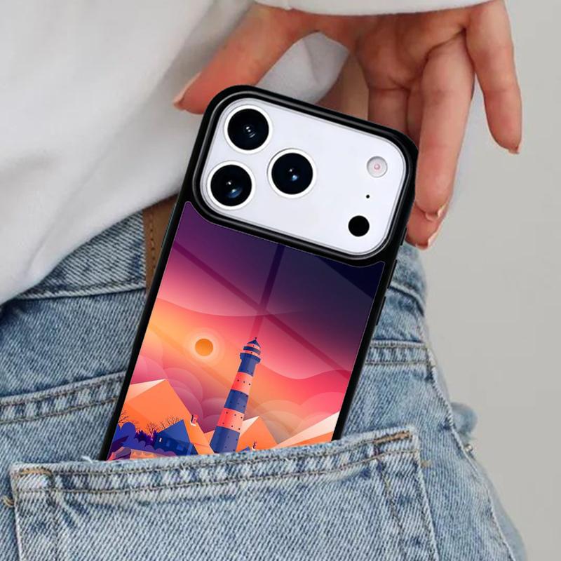 Abstract highway landscape lighthouse Phone Case for iPhone 16e 15 14 13 12 17 Pro Max Plus Air 17pro Cover Coque