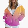 Gradient 3D Print Casual Long Sleeve Zip-Up Hoodie for Women