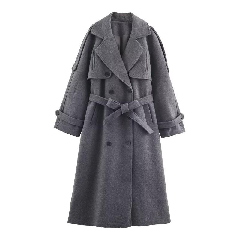 Womens Oversized Double-Breasted Wool Blend Coat