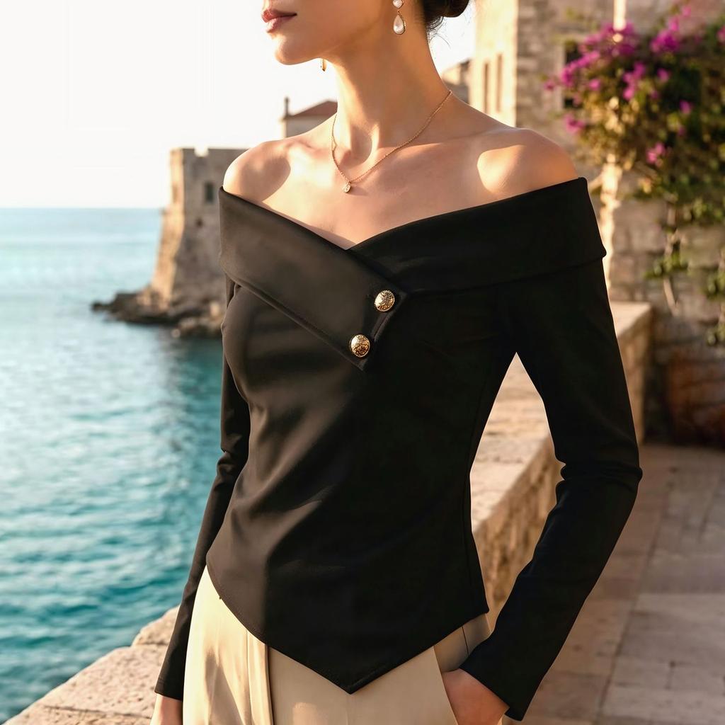 Women's Off-Shoulder Long Sleeve Blouse Top for Casual Everyday Wear