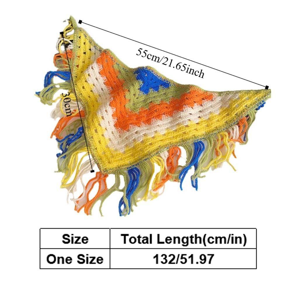 Bohemian Turban Knitted Triangle Headscarf Colorful Cummerbund Ethnic Style Waist Band with Fringe Scarves Hip Scarf Summer