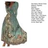 Women Elegant Floral Print Maxi Dress V-neck Long Sleeve High Waist Gown Dress A-Line Long Dress Streetwear
