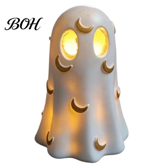 Niche Home Decor Halloween Ghost Decoration, Cute Light Up Figurine, Spooky Resin Room Accessories Statue with LED for Shelf Mantel Indoor Gift