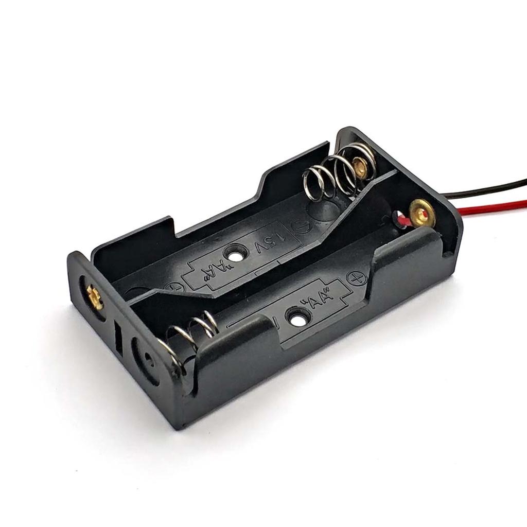 Μαύρη Διαφανής Πλαστική Θήκη Αποθήκευσης Μπαταριών Ισχύος Μεγέθους AA με Καλώδια και 2 Υποδοχές Θήκη Αποθήκευσης Μπαταριών Ισχύος Μεγέθους AA