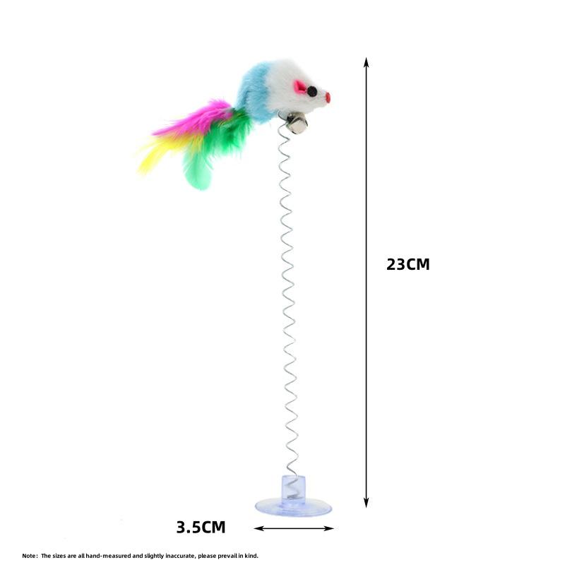 1PC Spring Mouse Colorful Suction Cup with Feather Teasing Stick Pet Toy