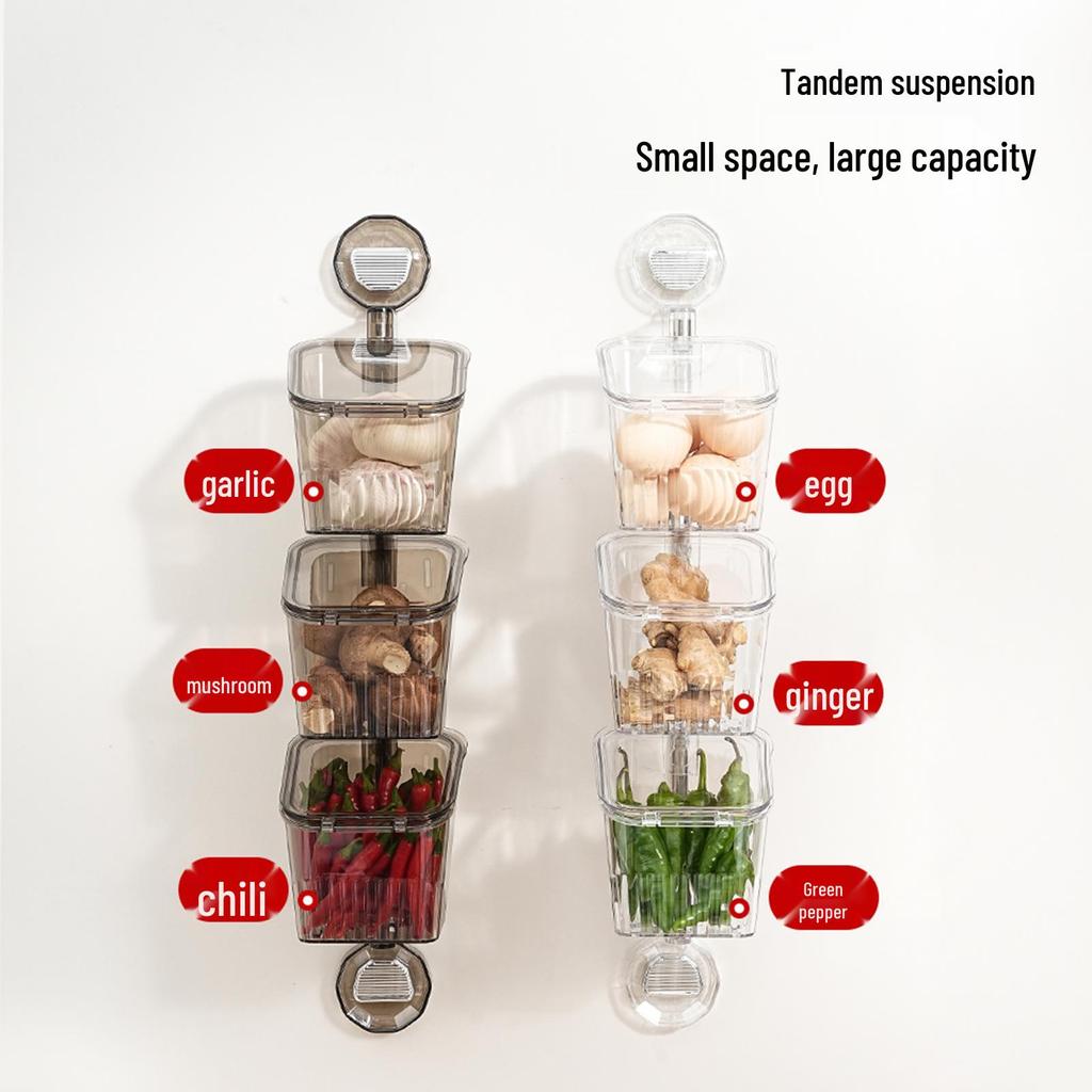 Multifunktionell Väggmonterad Köksförvaringslåda med Lock - Hålfri Transparent Sugkoppshållare för Grönsaker