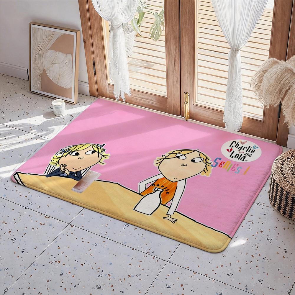 C Charlie and Lola anime Floor Mat Eco Flannel Doormat Non Slip Odorless Indoor Floor Rug Soft Short Plush Home Mat