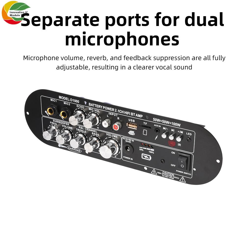 DC15-18V High-Power Subwoofer Bluetooth Digital Amplifier Board 50W+50W+100W 2.1 Channel High And Low Frequency Modulation D1000