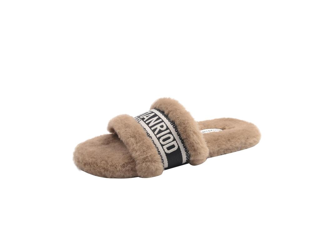 2025 Autumn/Winter Women's Fuzzy Flat Slippers - One-Strap, Letter Design, Versatile Korean Style, Warm Outdoor Footwear (EU)