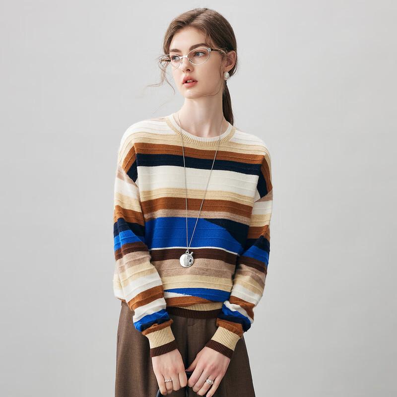 Comon Boca Women's Color Block Cashmere Round Neck Sweater