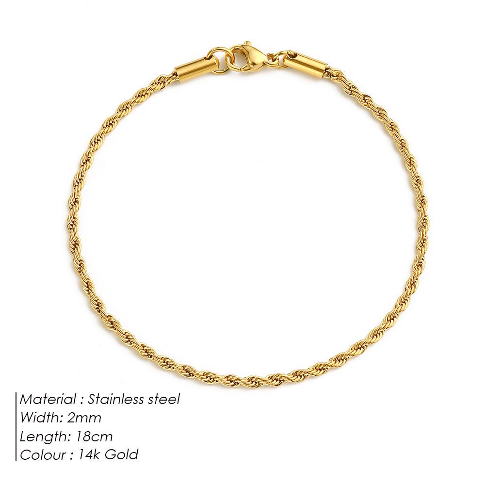 Gold-Plated Twisted Chain Bracelet: Stainless Steel Hip-Hop Punk Jewelry for Women