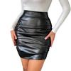 European & American Style Women's Sexy Pleated High-Waisted PU Leather Skirt - Waist-Cinched, Hip-Hugging Design