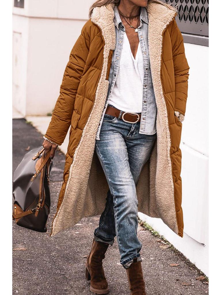 Women's Solid Color Hooded Cotton Coat, Long Sleeve, Slim Fit, Double-Sided Wear Cardigan Jacket