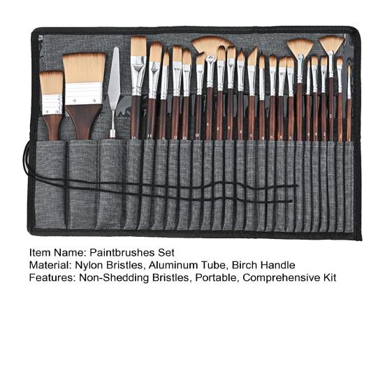 Conjunto de 26 Pincéis de Pintura de Nylon para Aquarela Tinta Acrílica com Pontas Planas Redondas