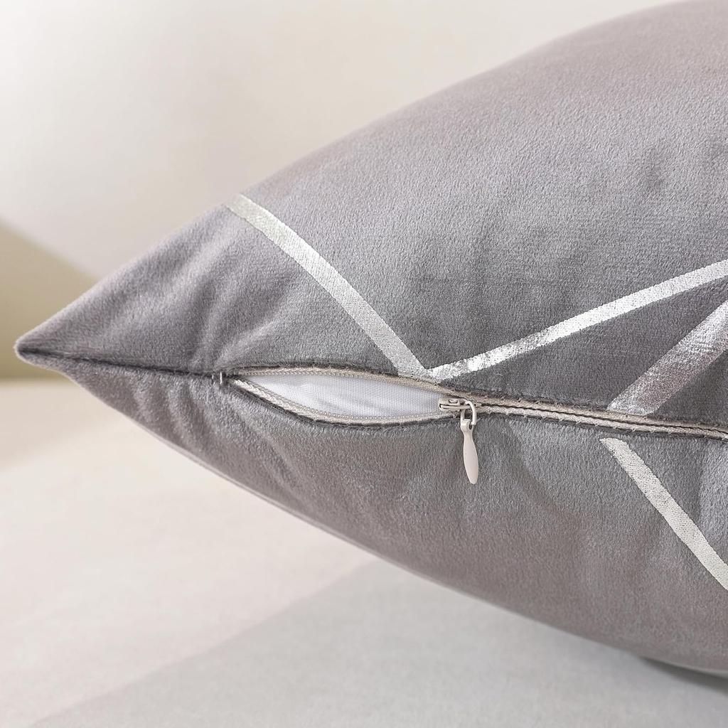TAOSON Pack of 4,Velvet Cushion Cases Decorative Silver Foil Geometric Lines Pattern Throw Pillow Covers for Modern Homes Couch Sofa Bedroom Living