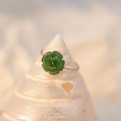 Exquisite Girls Style Ring  Camellia Rose Flower Green Finger Rings