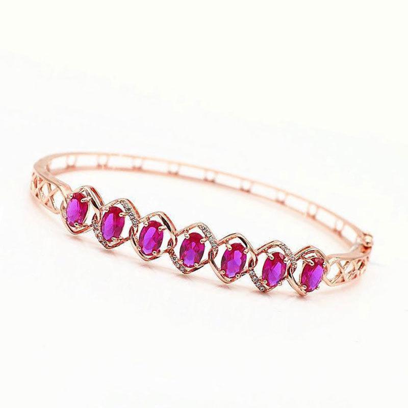 Purple Gold Colored Gold Inlaid Redstone Bracelet Fashionable Luxury Classic Rose Gold Plated Women'S Jewelry