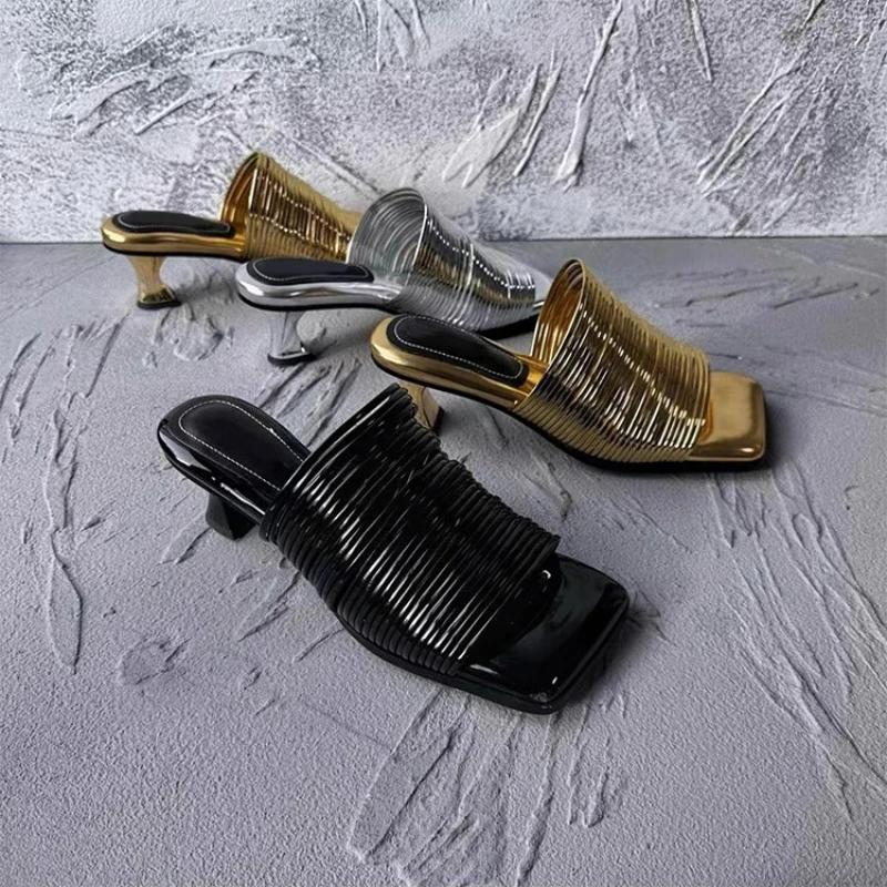 Fashion Stylish Square Head Line with Thin Open Toe Sexy Elegant Fashion All Comfortable Non-slip Simple Wear-resistant Women's Slippers