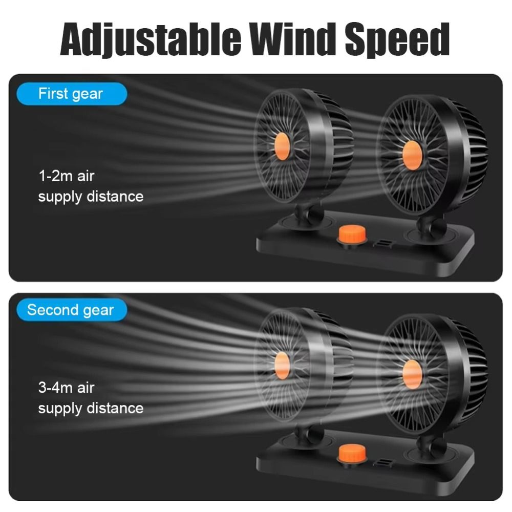 USB Charging Double-head Fan 2-speed Car Cooling Fan Car Air Outlet Fan  Home Cooler