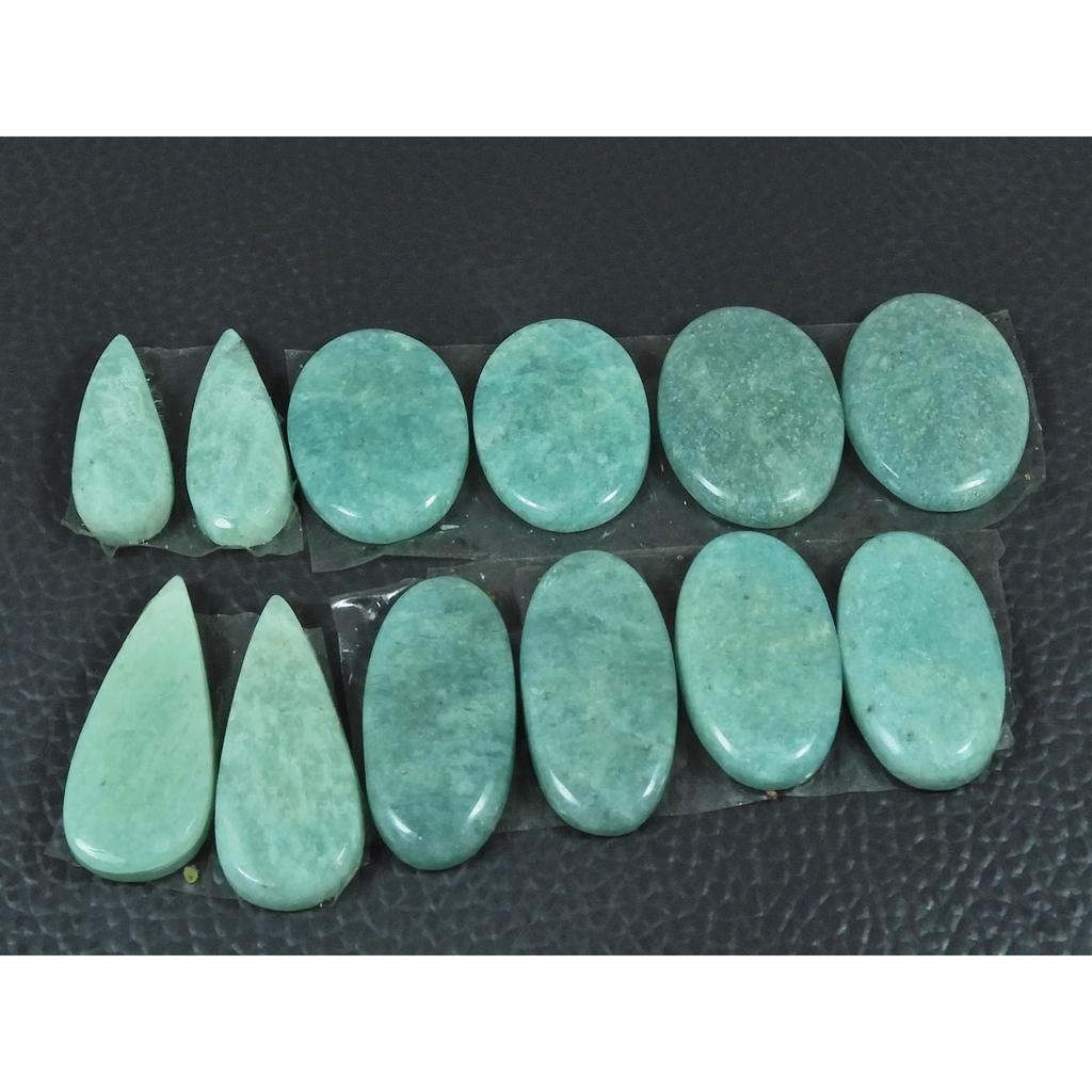 142Cts.Natural Green Amazonite Matched Pair Mix Cabochon Gemstone 6 Pair Lot C-3461