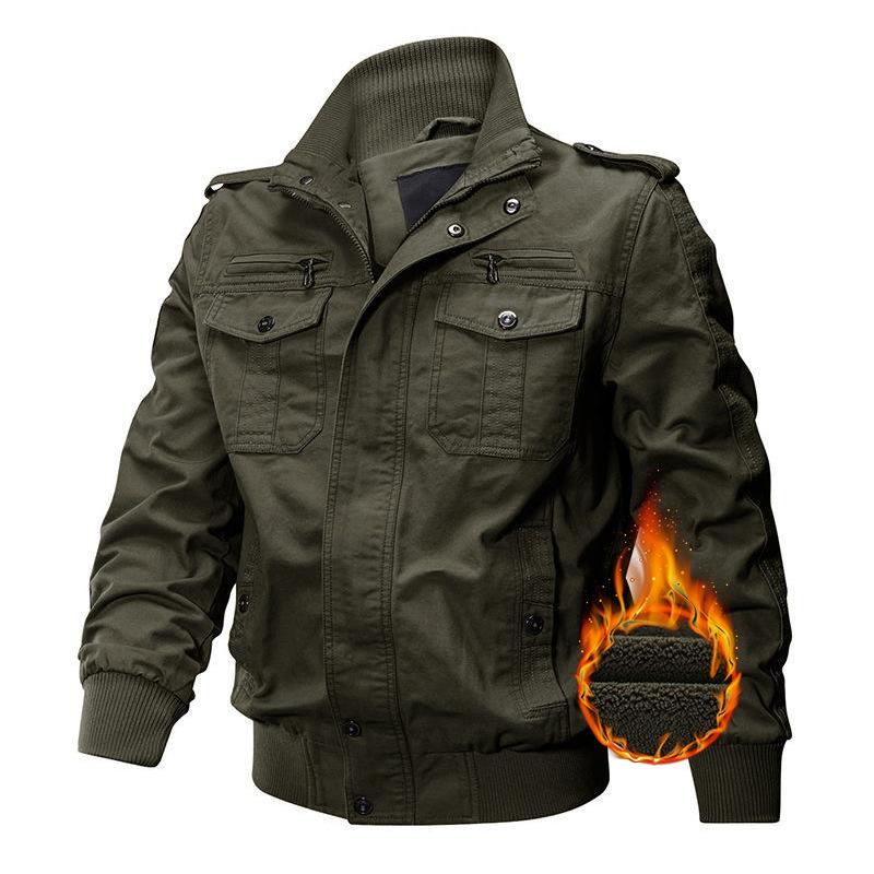 Spring and Autumn Men's Military Jacket Cotton Casual Loose Tooling Jacket Middle-aged and Young Solid Color Multi-Pocket Thin Top Men