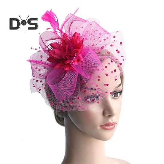 Feather Mesh Decorative Top Hat Headband Party Hair Accessories Women Flower Decor Dot Print Headpiece