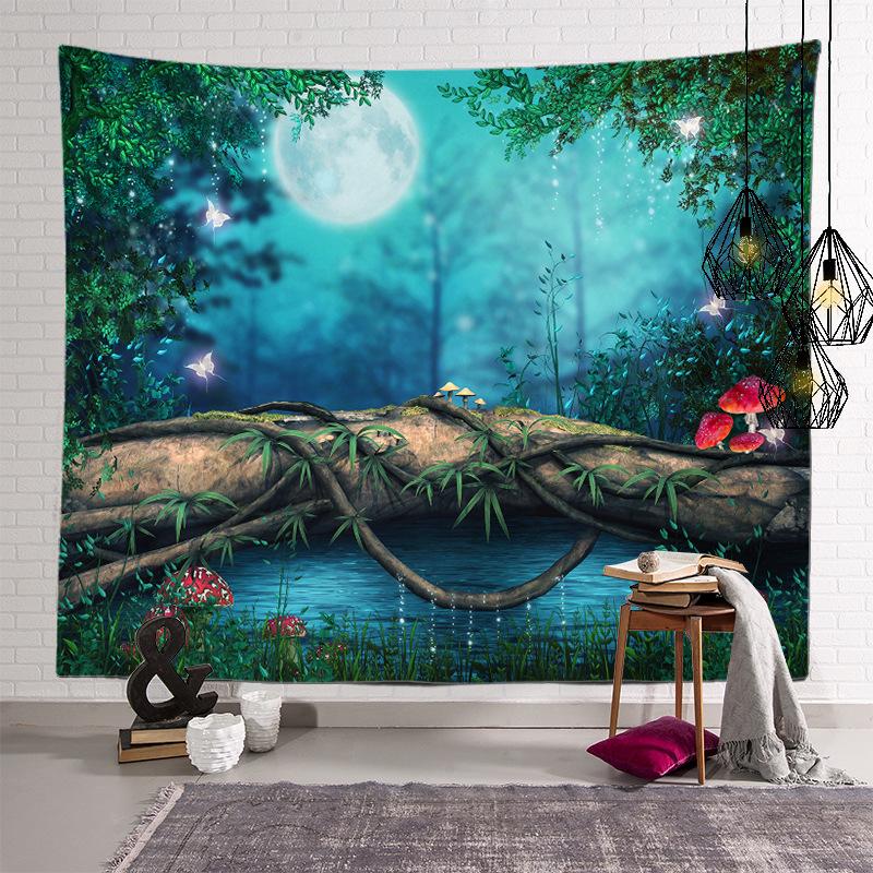 Decorarea casei Tapiserie de pădure retrasă Pânză suspendată Peisaj de munte celebru Tapiserie din pânză de fundal real