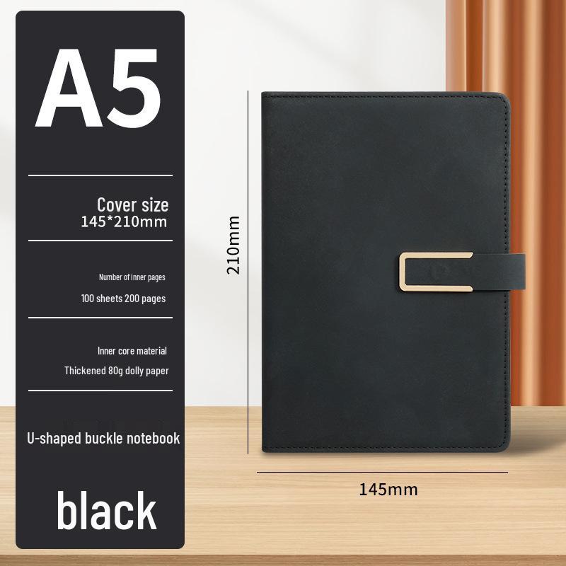 Business A5 Notebook Gift Set with U-shaped Buckle Hardcover - Customizable LOGO for Students and Offices чёрный