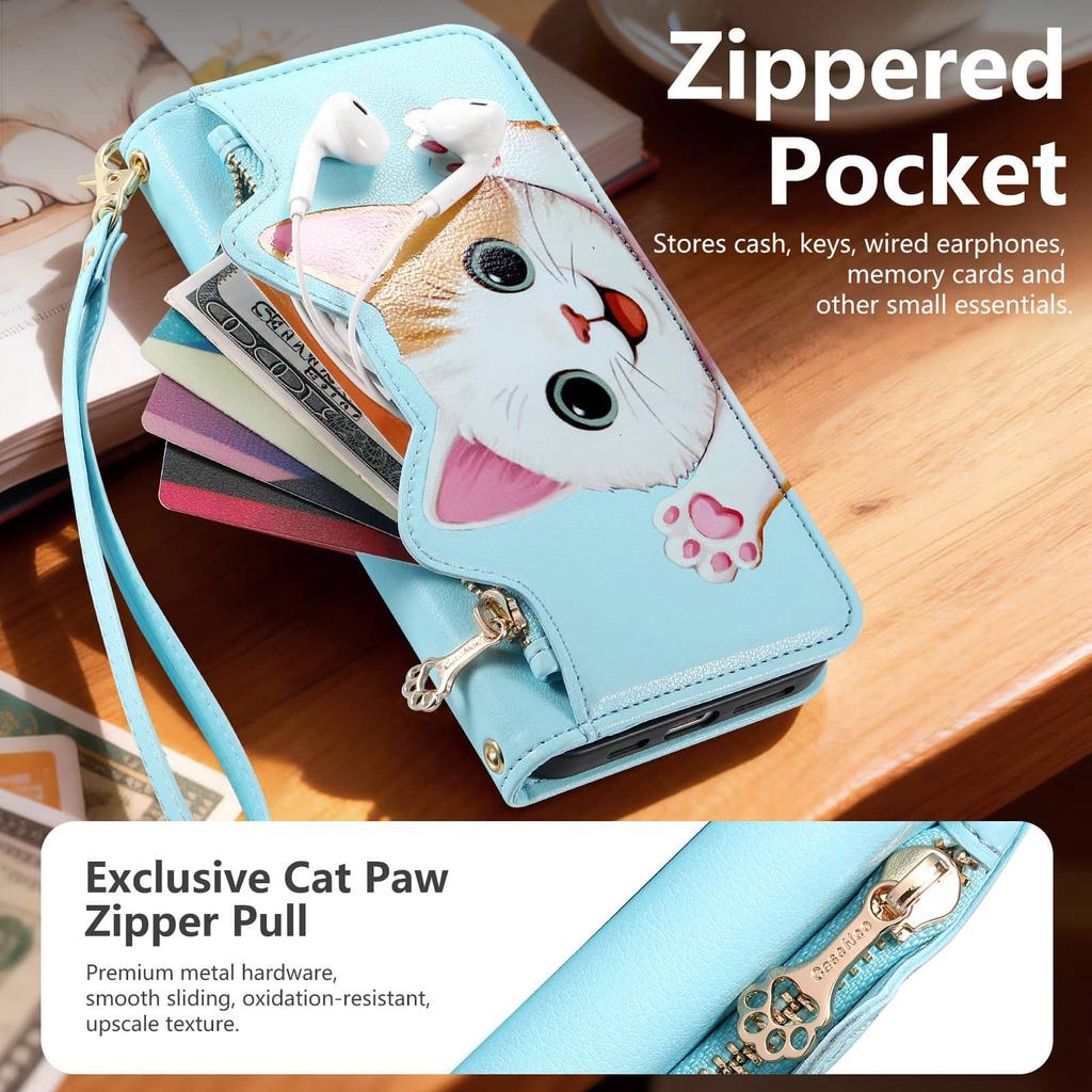 Cute Zipper Crossbody Case for Xiaomi 13 14 15T Pro 15 17 Ultra 17 Pro Max 17T 11 Lite with Card Holder Wrist Strap Lanyard