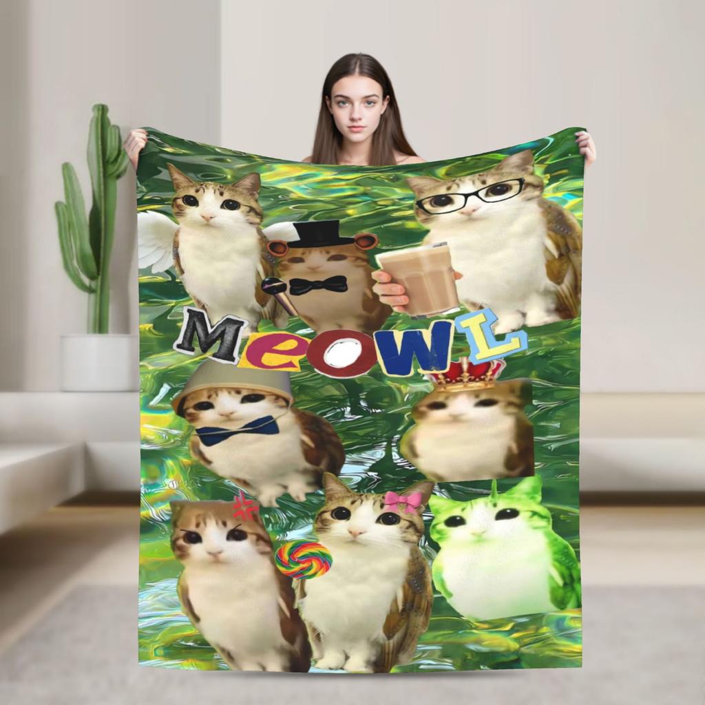 Decora Meowl Soft Warm Blanket Airplane Travel Plush Throw Blanket Aesthetic Outdoor Flannel Bedspread Sofa Bed Cover