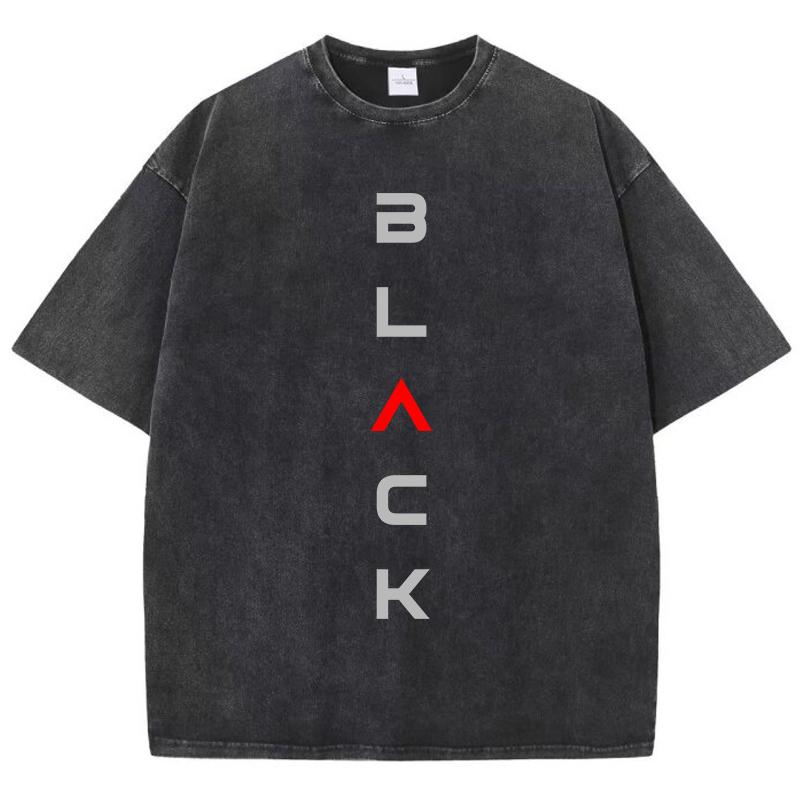 Fashion Women Washed T-Shirts Art Letters Black Prints Tee Shirts Cotton Distressed Oversize Crewneck Tees Street Clothes