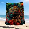 1pc Tiger Artwork Throw Blanket Polyester Fiber, Lightweight Flannel, Soft & Warm, All Season Use for Outdoor, Camping Digital Print