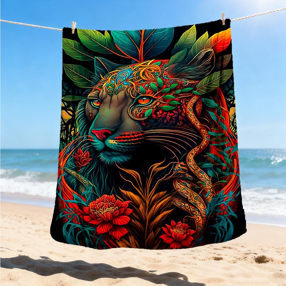 1pc Tiger Artwork Throw Blanket Polyester Fiber, Lightweight Flannel, Soft & Warm, All Season Use for Outdoor, Camping Digital Print