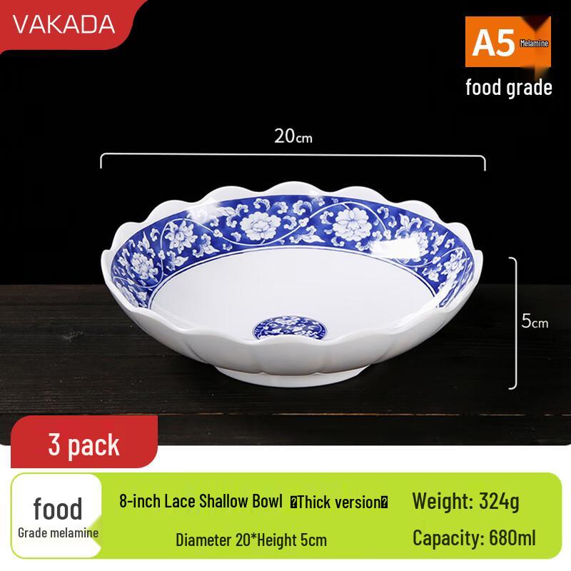 VAKADA Large Round Melamine Serving Plates - 3-Pack