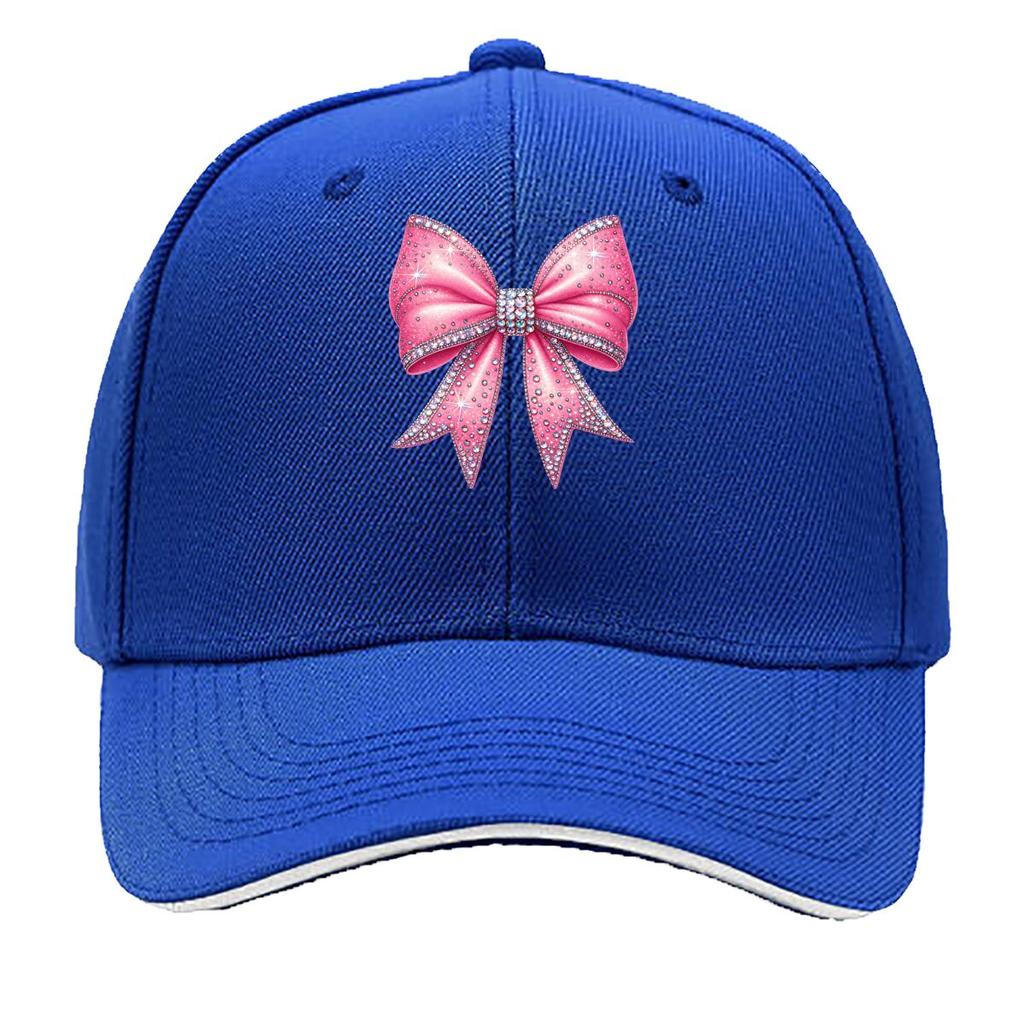 Pink Glitter Rhinestone Bow Sparkle Ribbon Design Sandwich Baseball Cap Unisex Women Sun Cap Outdoor Workouts Hat