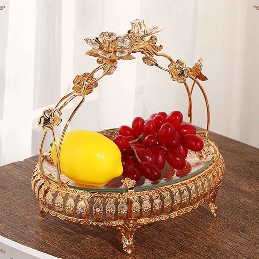 European Style Metal Fruit Plate Portable Handle Retro Storage Basket  For Home Kitchen Bar