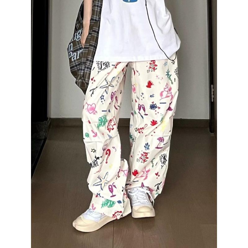 

Свободные прямые брюки с высокой талией и 3D принтом граффити, женские брюки 2023 y2k, летние брюки в стиле Харадзюку, модные брюки в стиле панк, хип-хоп