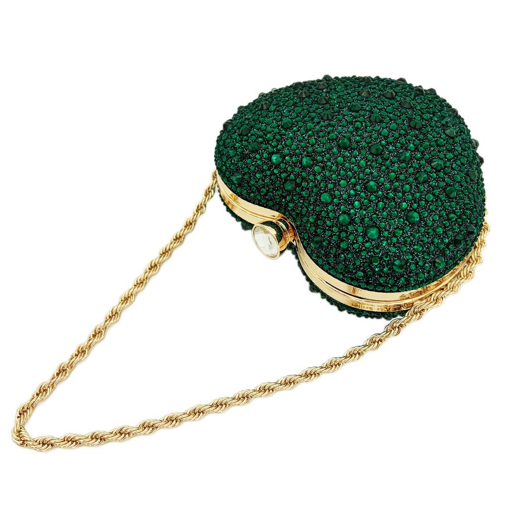 Luxury Diamond Inlay Heart Shape Crystal Clutch Purse Stones Evening Wedding Party Shoulder Bag Handle Rhinestone Mini Handbags