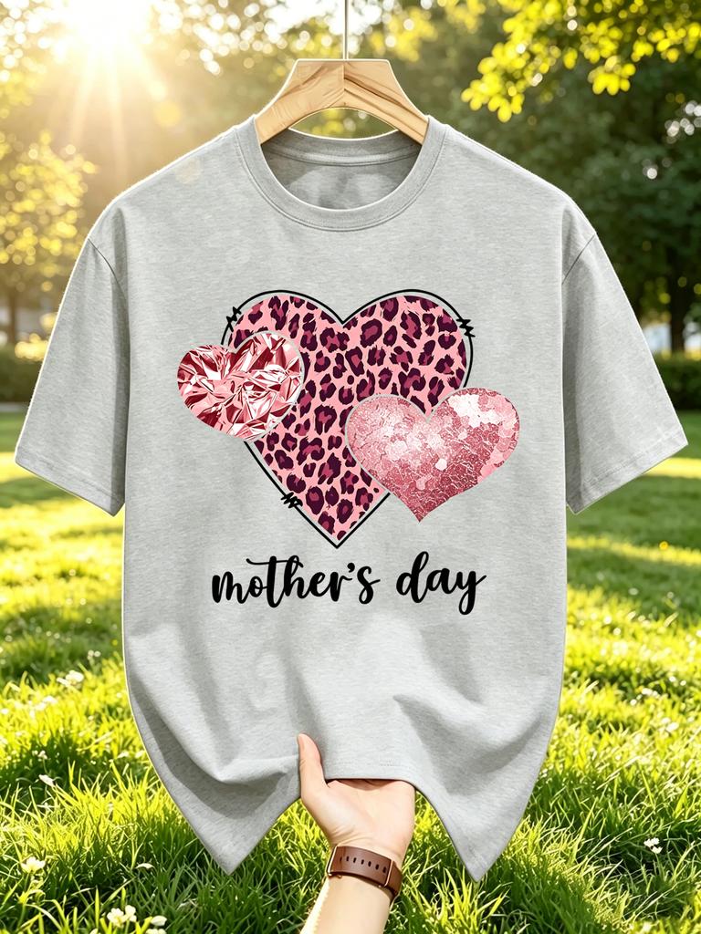 Pink Leopardheart Mothers Day Printing Unisex Tshirts Casual Hip Hop Top Multicolor Cotton T Shirt Summer Loose Unisex Short Sleeve