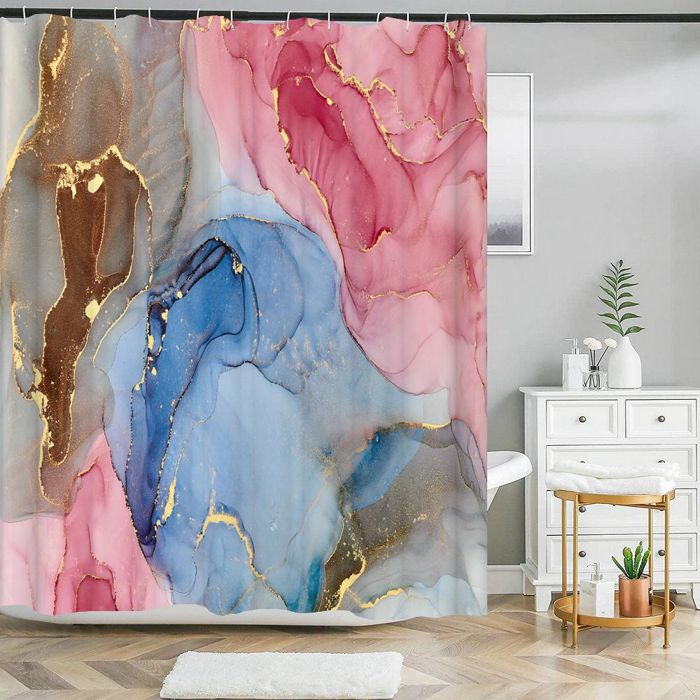 

Marble Pattern Shower Curtain Waterproof Fabric Abstraction Printing Creative Bathroom Curtain Home Decor Bath Screen with Hooks W90xH180cm