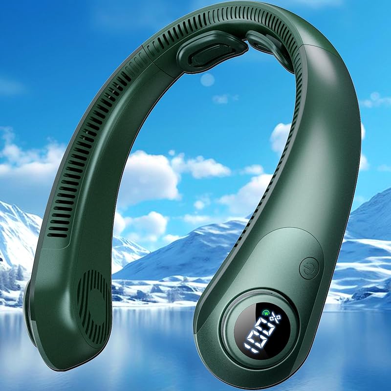 Portable Neck Fan That Blow Cold Air, LED Display, Rechargeable Hands-Free Wearable Cooling Personal Fan, 5 Speed, Neck Support, Bladeless Neck Air