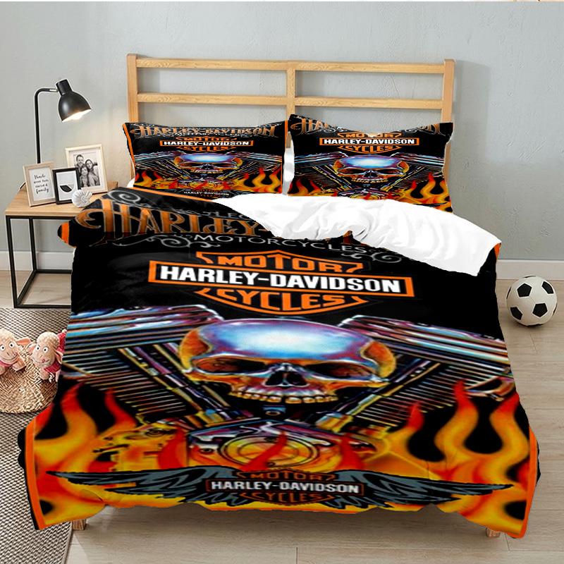 Harley-davidson Motorcycle Artwork 3PCS Bedding set,Ideal for 1pc Duvet Cover And 2pcs Pillowcases Perfect for Fan gift,Ideal for Bedroom, Dormitory