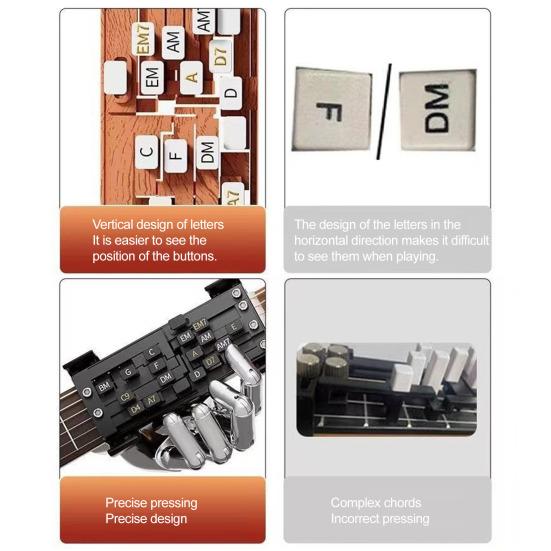 Naciskacz akordów gitarowych dla początkujących, graczy z artretyzmem, pomocnik do akordów gitarowych, trener, przenośny klips, narzędzia do nauki gry na gitarze akustycznej i elektrycznej