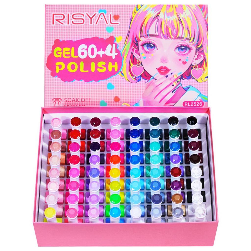 64-Color Gel Nail Polish Set with Base & Top Coat